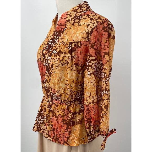 Vintage 70s Floral Print Dress Layered Peplum Bodice Fit & Flare Blouson XS - Picture 6 of 10